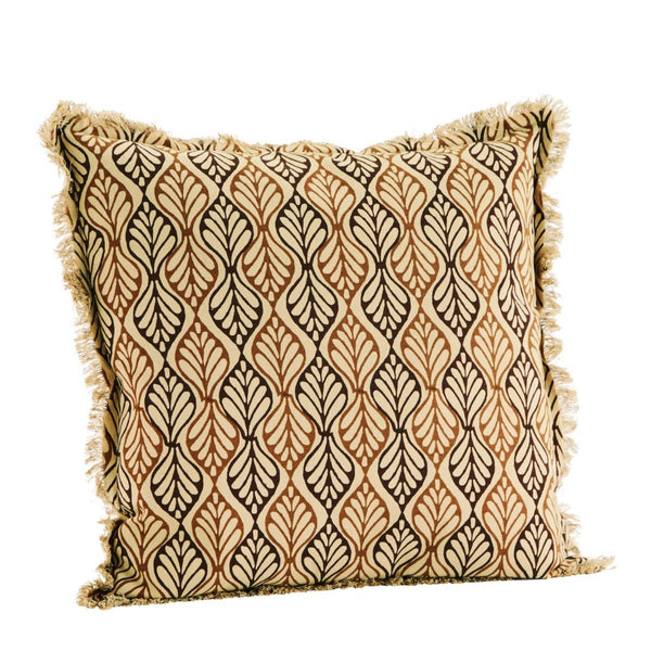 Madam Stoltz Beige Sienna and Coffee Patterned Cotton Cushion Cover