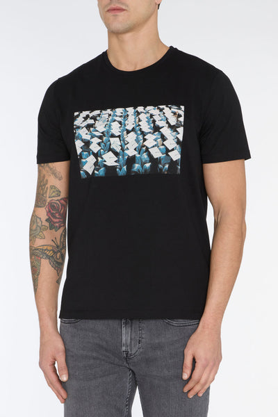 7 For All Mankind  Black Photographic T Shirt with Graduation Printed