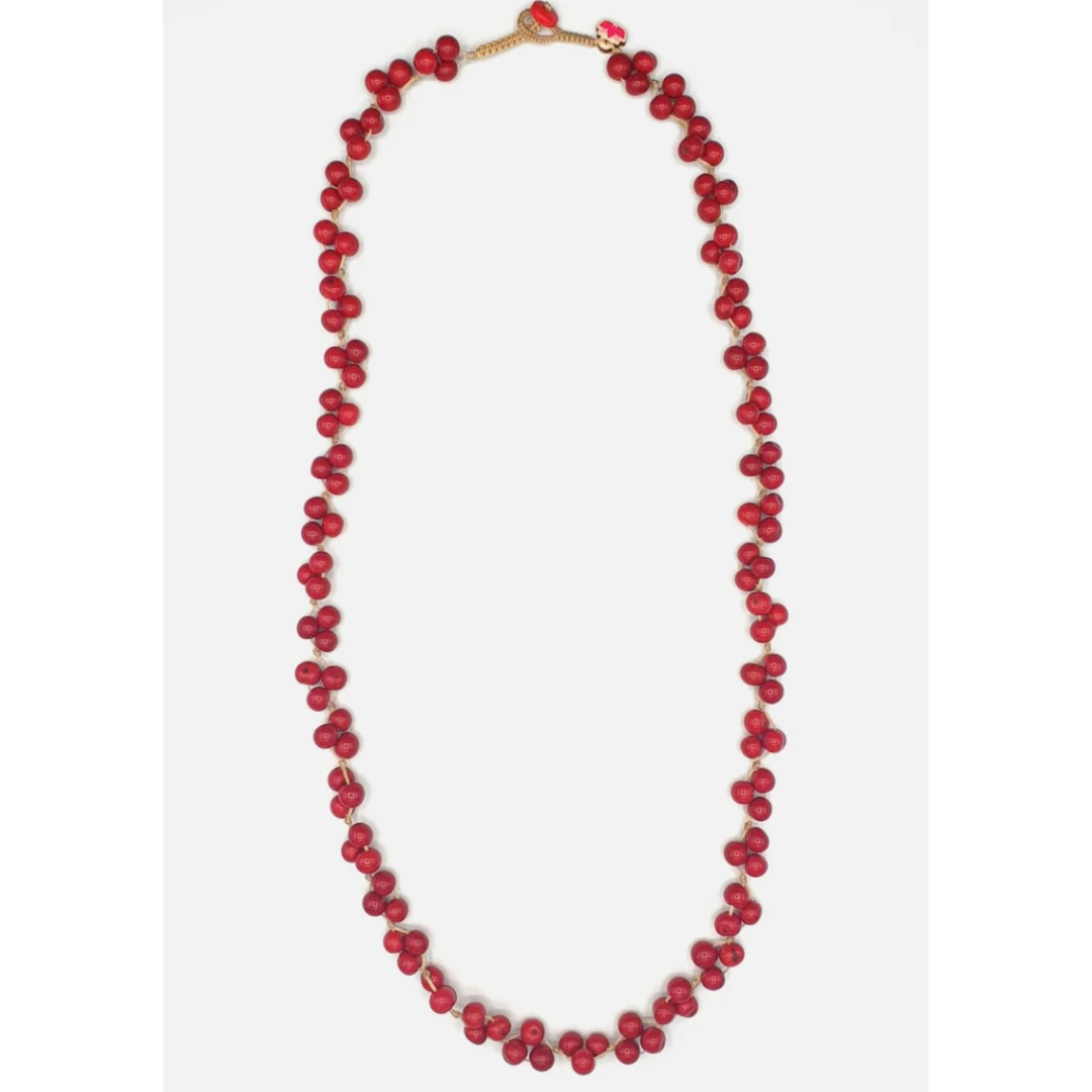 Pretty Pink Acai Berries Long Necklace Red