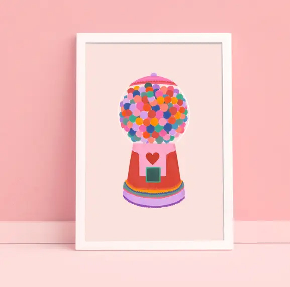 kate-fox-design-rainbow-bubble-gum-print-framed