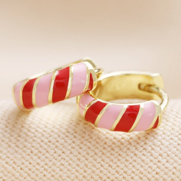Lisa Angel | Enamel Striped Hoop Earrings | Red & Pink