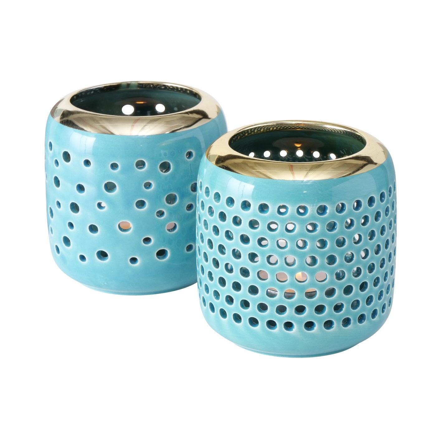 &Quirky Turquoise Ceramic Tealight Holder Small : Big Holes or Small Holes
