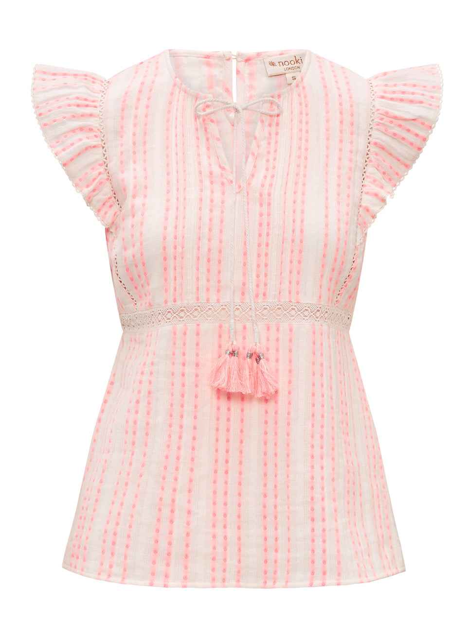 Nookie London ANYA FRILLY NEON PINK AND WHITE COTTON BLOUSE