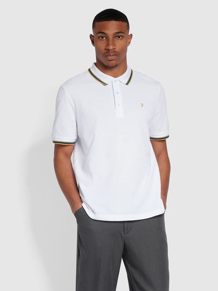 Farah Alvin Regular Fit Tipped Collar Polo Shirt In White