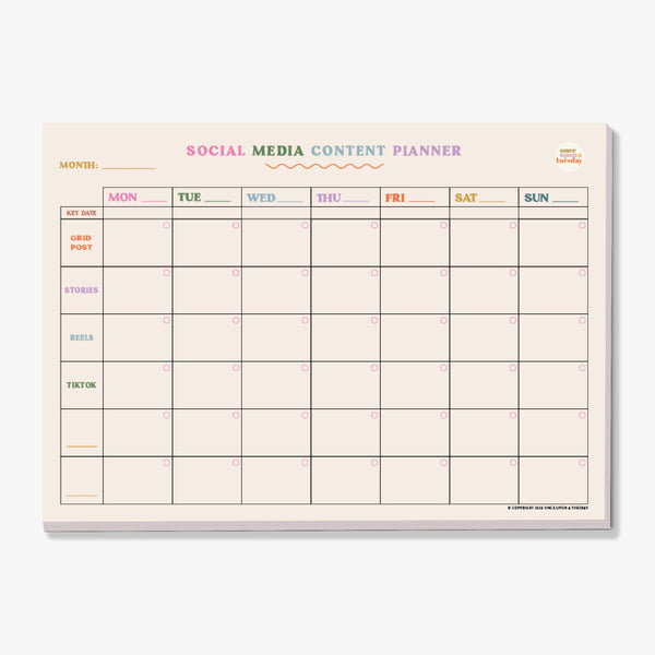 Once Upon a Tuesday Social Media Weekly Content Planner Pad A4