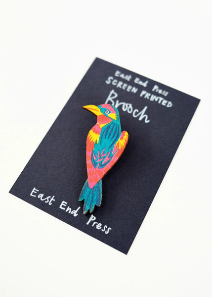East End Press Tropical Bird Screenprinted Brooch