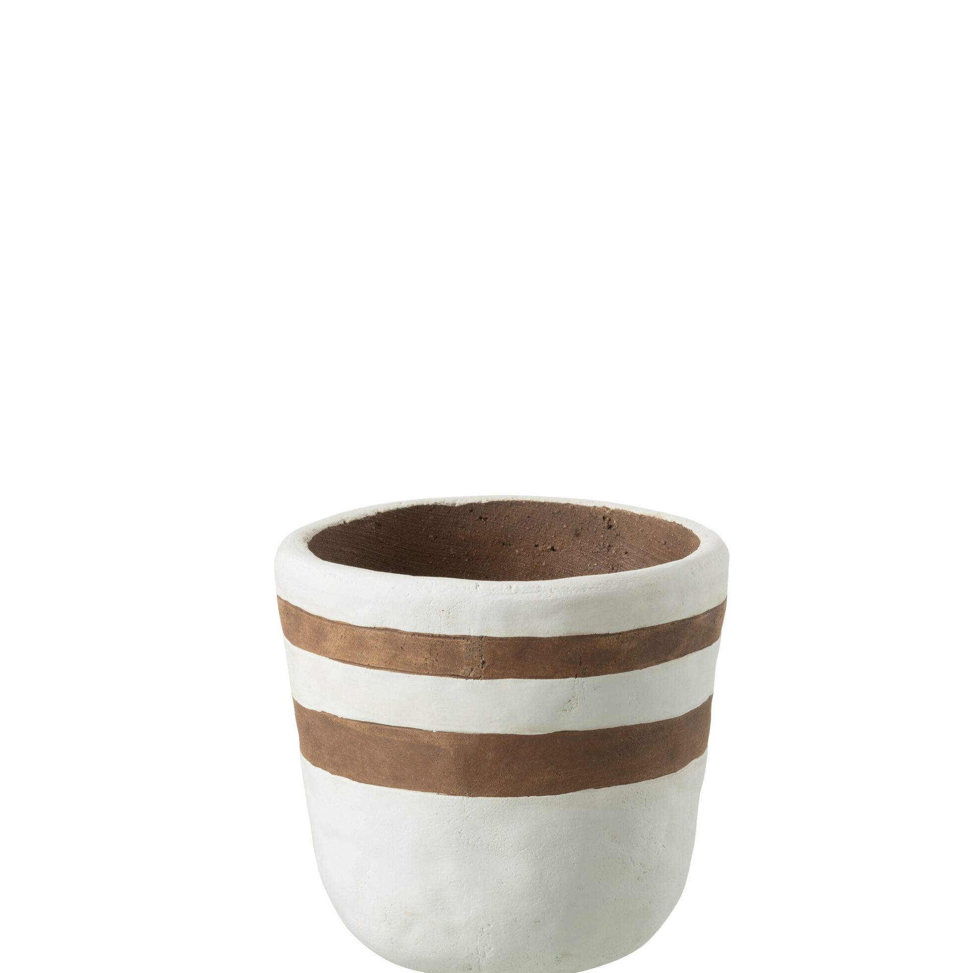 J-Line Small White and Brown Ceramic Kenia Flowerpot