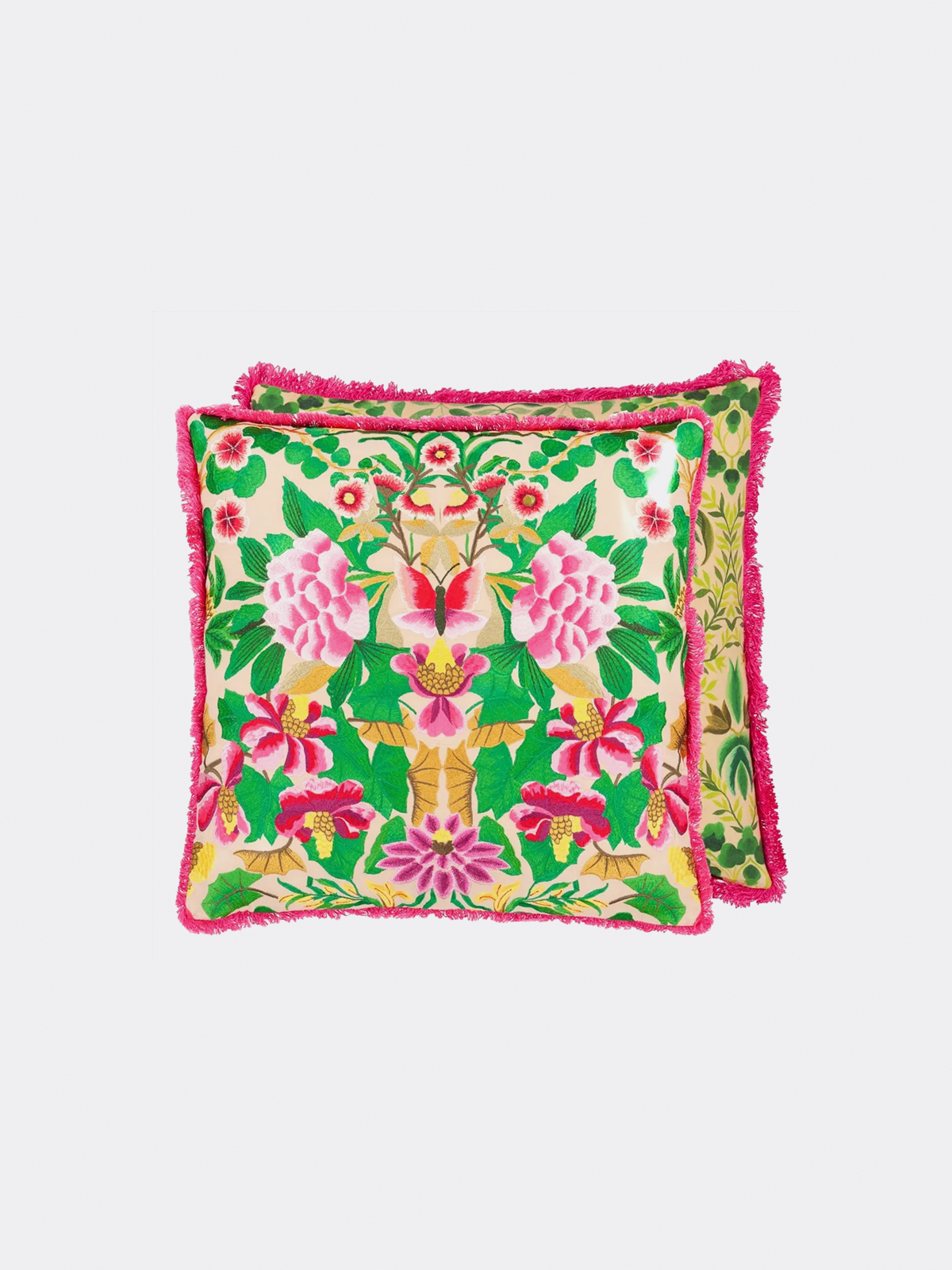 Designers Guild Ikebana Damask Fuchsia Embroidered Cotton Cushion With Feather Filling