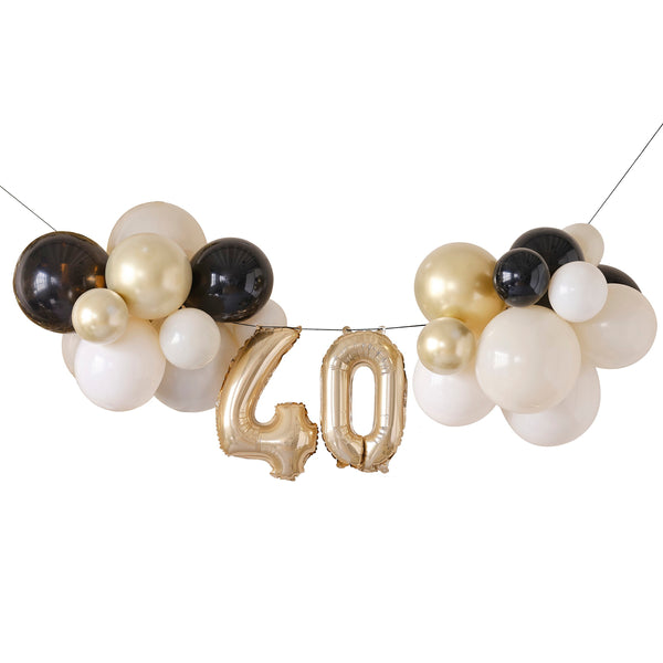 Ginger Ray 40th Birthday Balloon Islands Black, Nude, Cream & Champagne Gold