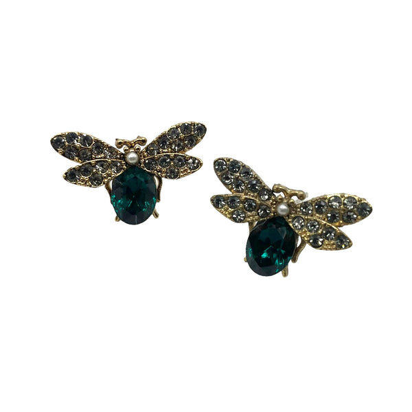 SIXTON LONDON Large Emerald Bee Earrings