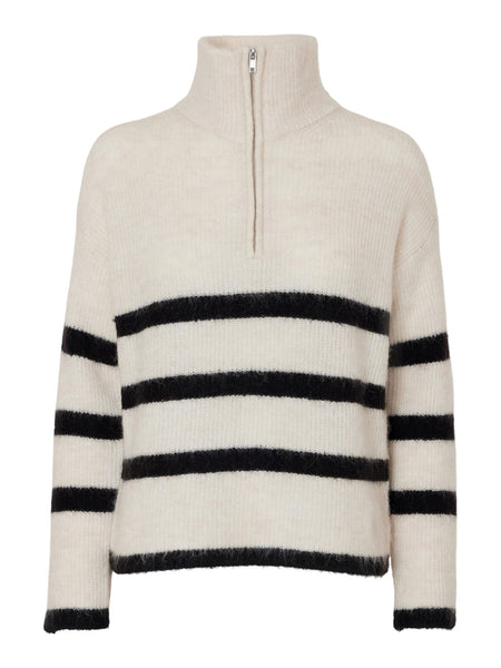 Selected Femme Striped Sweater with Half Zip