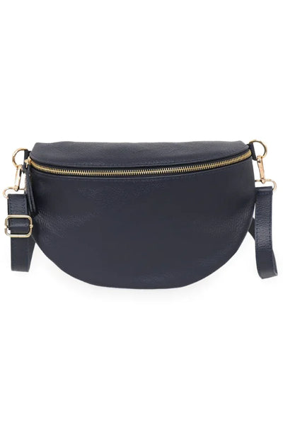 Miss Shorthair 6555NB Navy Blue Large Italian Leather Half Moon Crossbody Bag