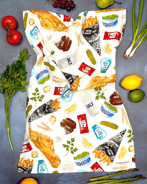 Corinne Alexander Fish & Chips Tea Towel