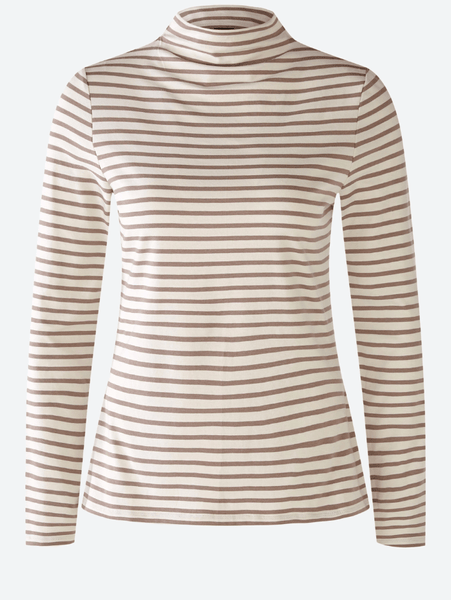 Oui Long Sleeved White And Brown Striped Knitted T Shirt 79534 Col 108