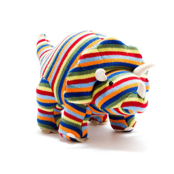 Best Years Rainbow Stripes Triceratops Knitted Dinosaur Toy