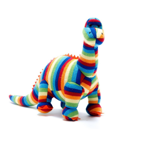 Best Years Knitted Diplodocus Dinosaur Toy In Bold Stripe
