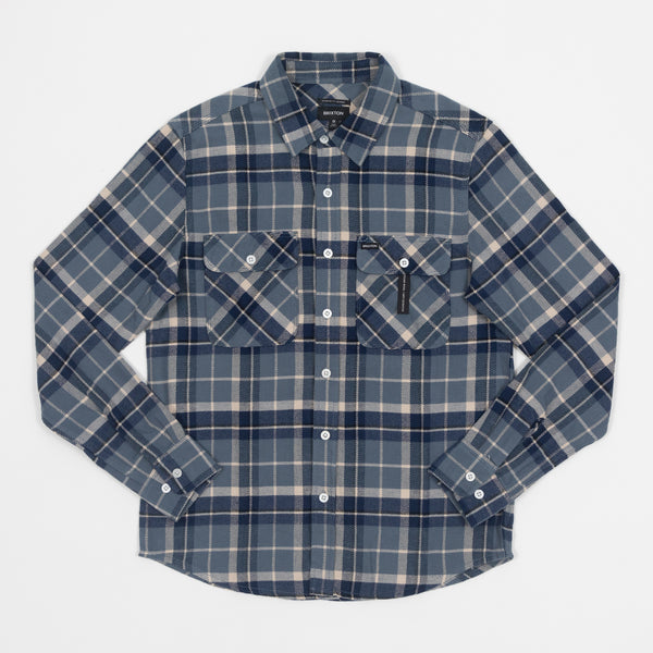 Brixton Blue and Beige Bowery Flannel Check Shirt