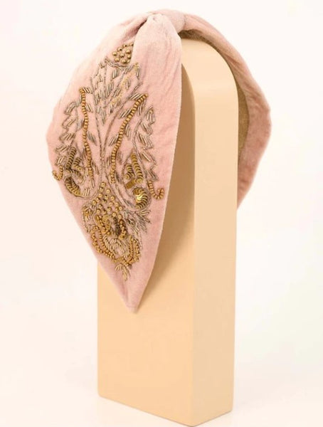 Powder Design Velvet Embellished Headband Dusty Pink
