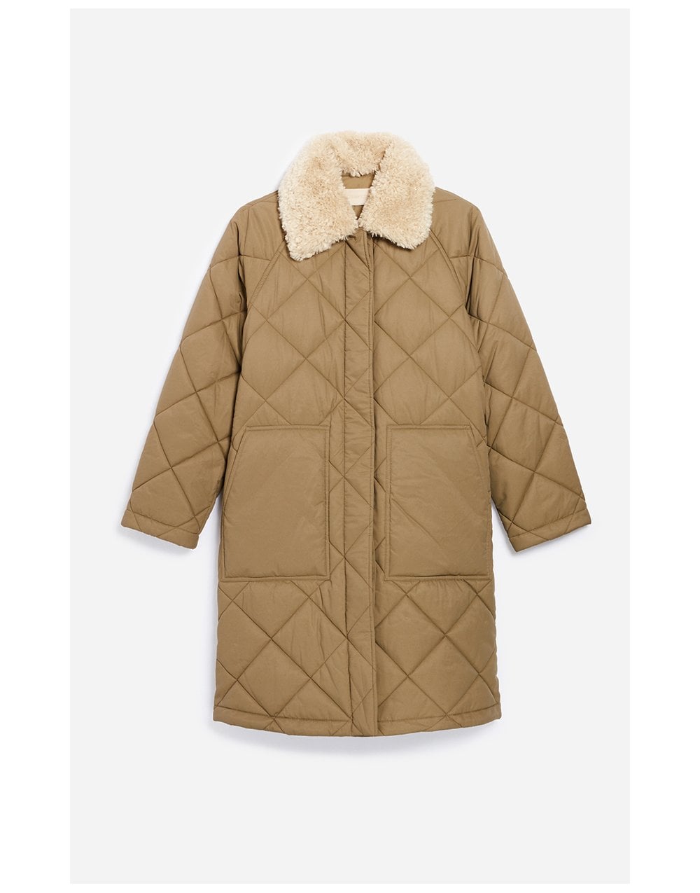 Vanessa Bruno Boy Quilted Long Coat with Sherpa Collar