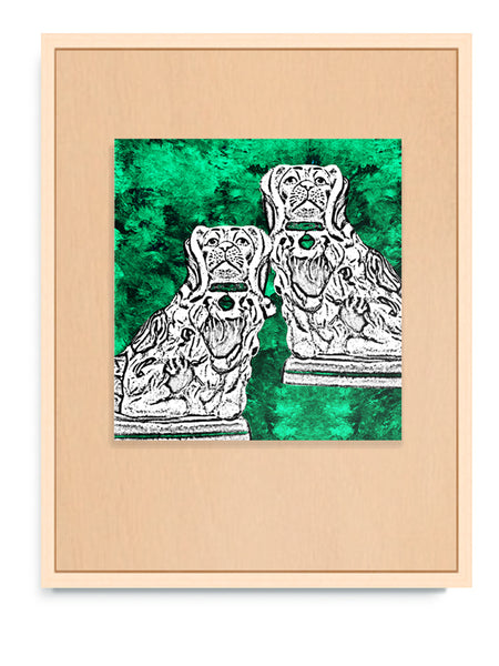 Tartan and Zebra Lámina Decorativa 'King Charles Spaniels' - 50x50cm / Fondo Verde