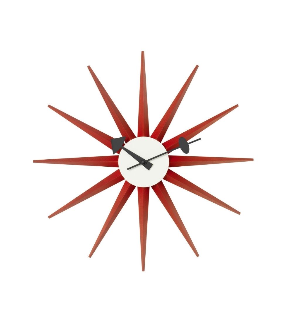 Vitra Red Wood Sunburst Wall Clock