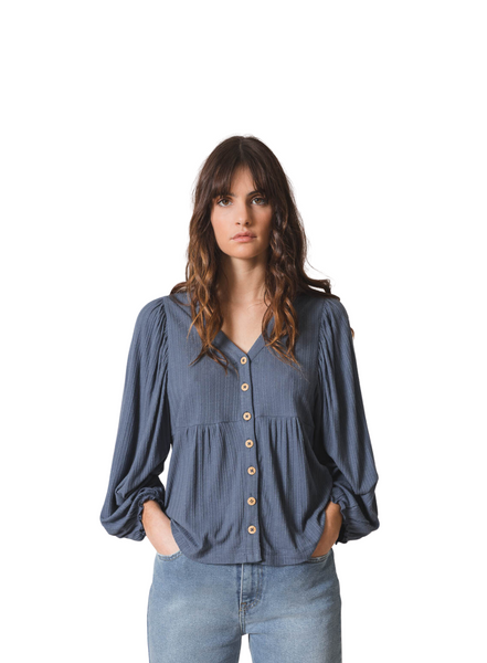 Indi & Cold Long Sleeve Blouse In Indigo From