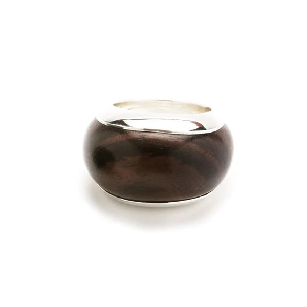 Branch Sterling Silver Lined Domed Ring - Wood / Silver, M