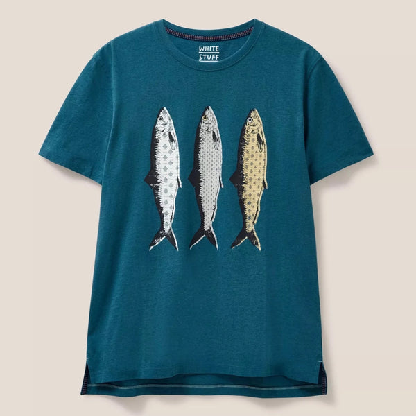 White Stuff Mid Teal Pattern Fish Graphic T Shirt