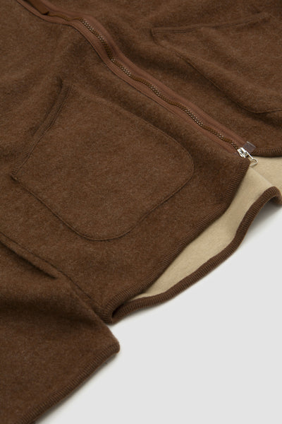 Universal Works Zip Liner Jacket in Brown Soft Wool Cotton Knit