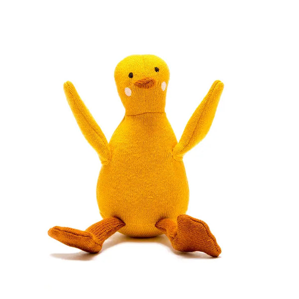Best Years Tactile Knitted Organic Cotton Mustard Duck Plush Toy