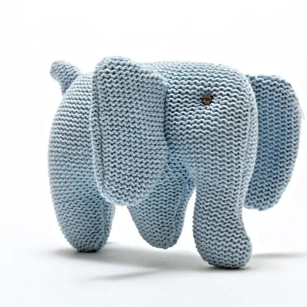 Best Years Knitted Organic Cotton Blue Elephant Baby Rattle