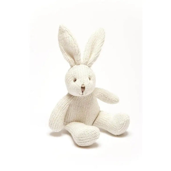 Best Years Knitted Organic Cotton White Bunny Baby Rattle