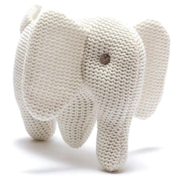 Best Years Knitted White Organic Cotton Elephant Baby Rattle