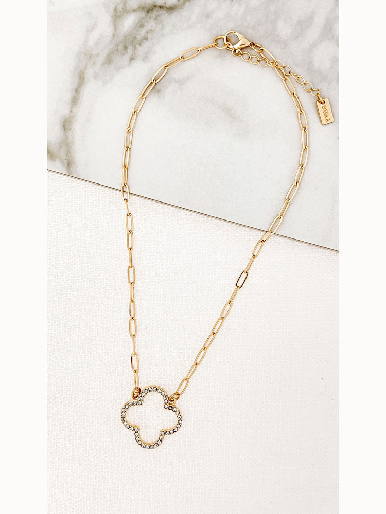 Envy Short Gold Necklace With Cut Out Diamante Clover