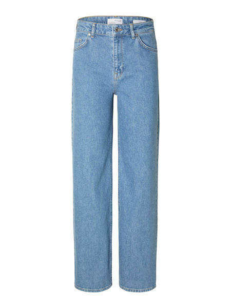 Selected Femme Eloise-erin High Waist Wide Fit Jeans - Medium Blue