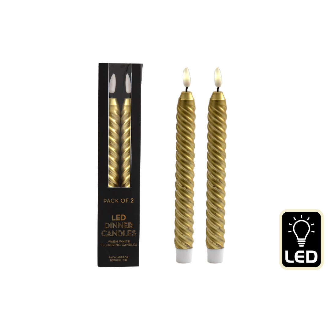 Temerity Jones LED Gold Twist Dinner Table Candle : Set of 2