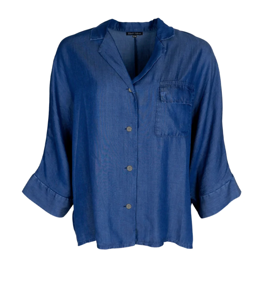 Black Colour Blue Obi Tencel Shirt