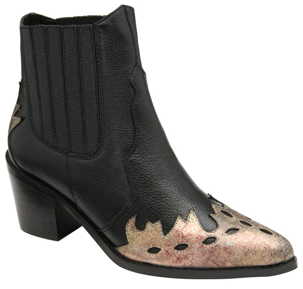 Ravel Galmoy Black Leather Boot With Metallic Foil
