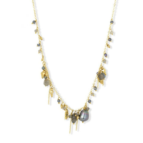 Ashiana Olive Necklace - Labradorite Pearls