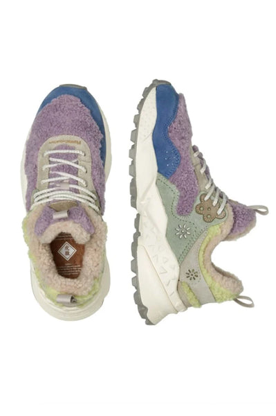Flower Mountain Kotetsu Suede Teddy Violet Lime Trainers