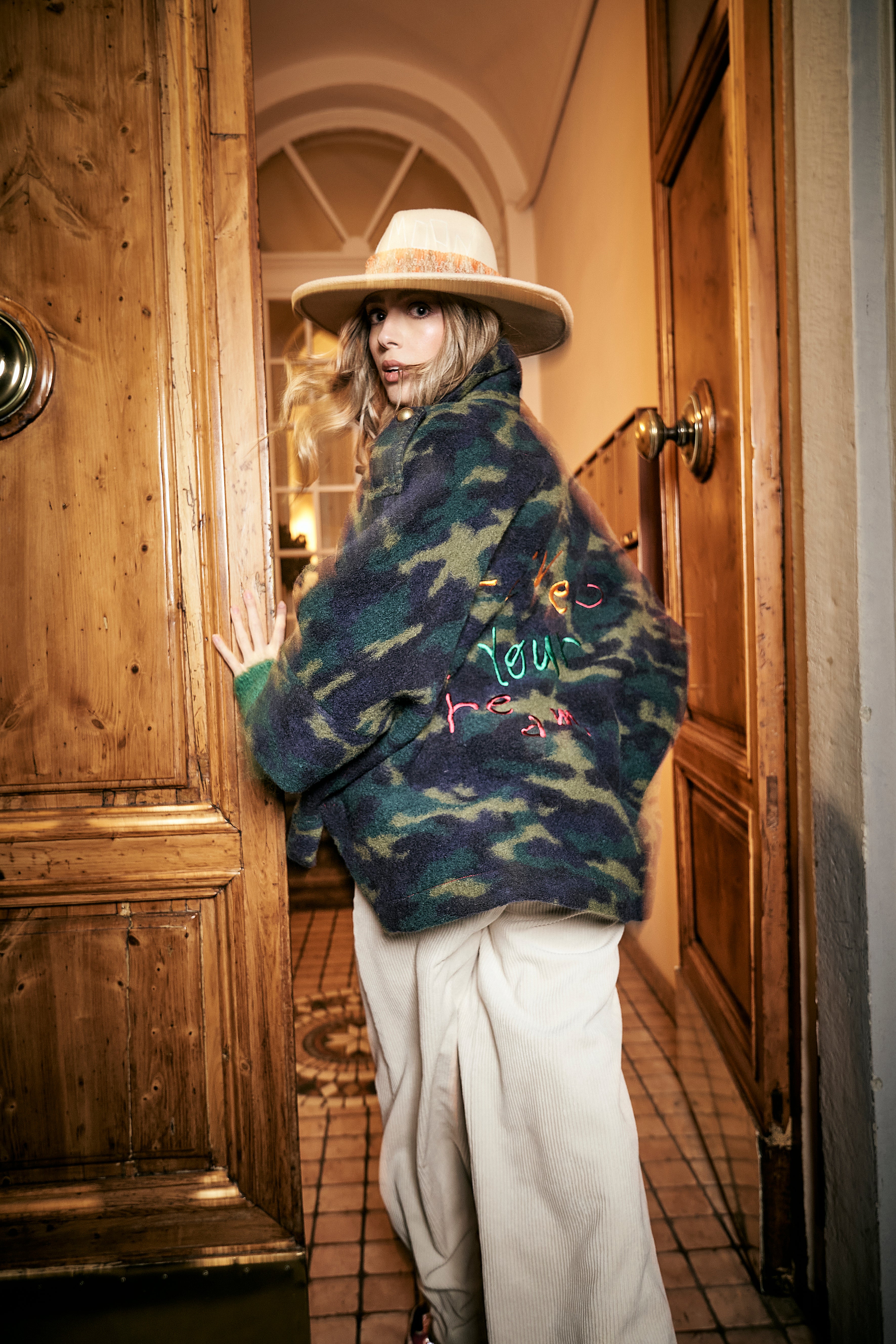 BE-Y-E Green Camouflage Printed Caban Jacket