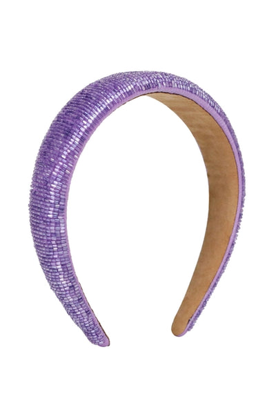 Crane and Kind Straight Beaded Headband In Lilac