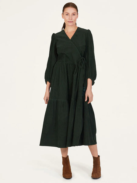 Thought Milou Organic Cotton Corduroy Wrap Dress - Forest Green