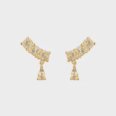 Carre Carré Gold Plated Ear Studs With Champagne Quartz