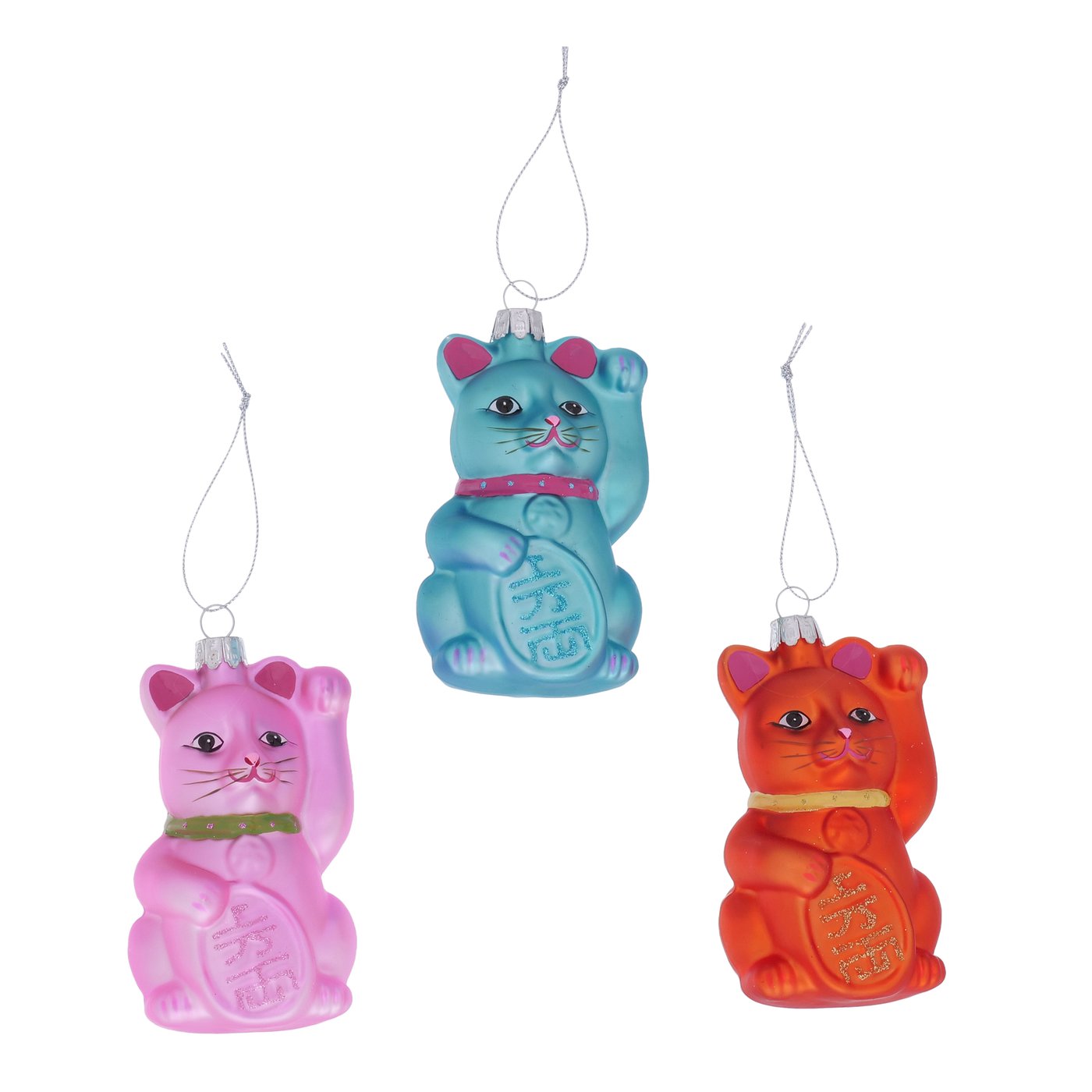 &Quirky Lucky Cat Neon Christmas Tree Decoration : Blue, Pink or Orange