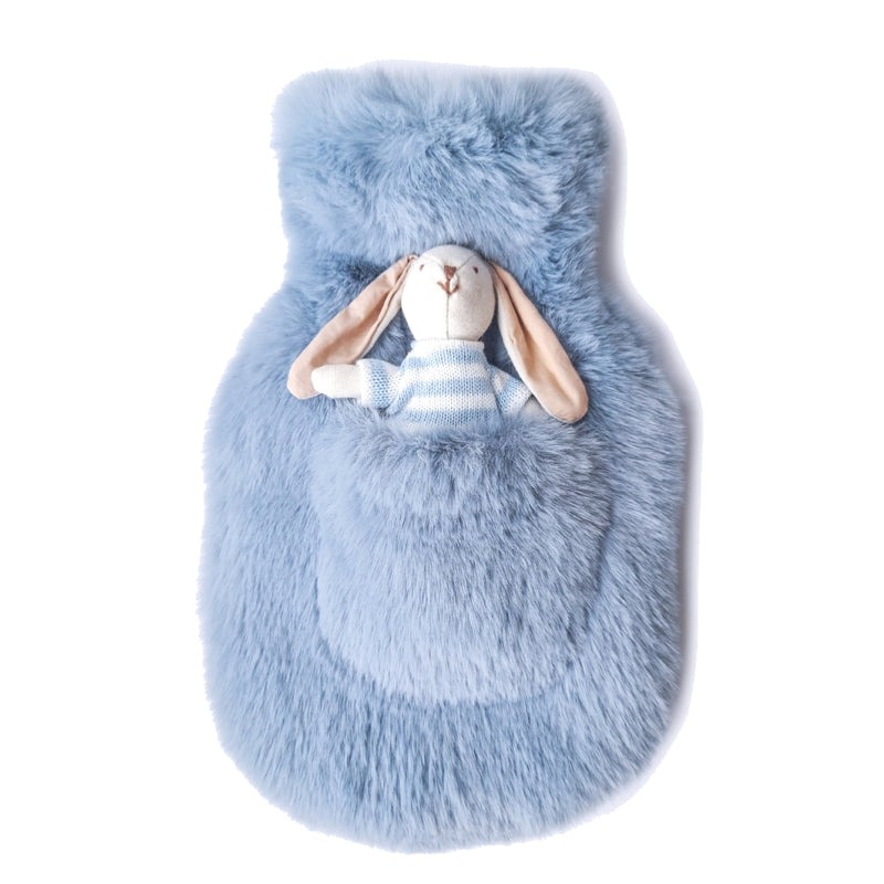 Helen Moore Blue Haze Kids Hot Water Bottle including Blue Linen Bunny Toy
