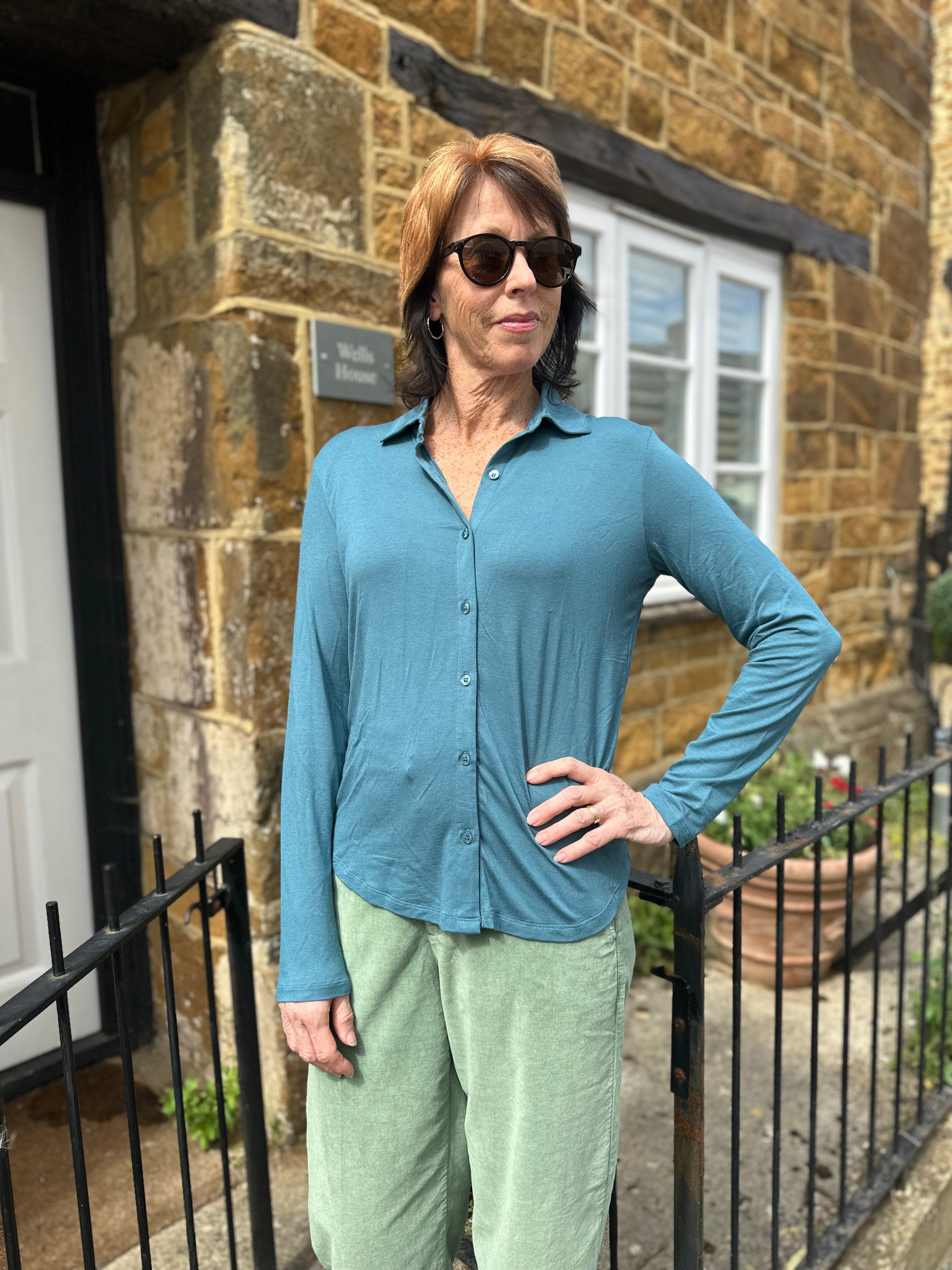UNIVERSEL Cashmere Blend Button Through Top Turquoise