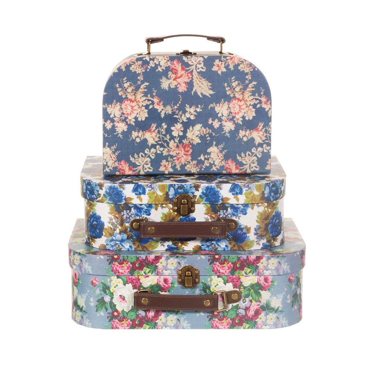 RJB Stone Set of 3 Delphine Blue Vintage Rose Suitcases