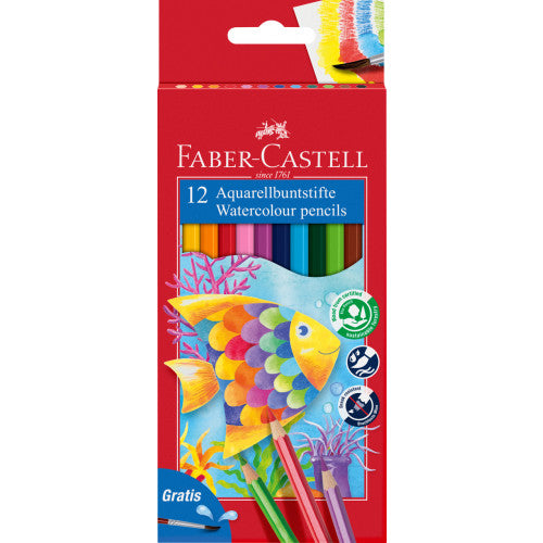 Faber Castell  Box Of 12 Watercolour Pencils + Brush