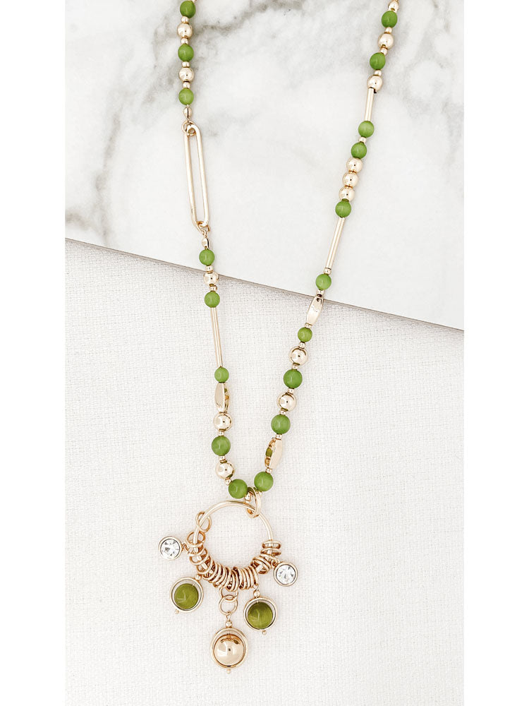 Envy Bead & Chain Necklace Gold & Green